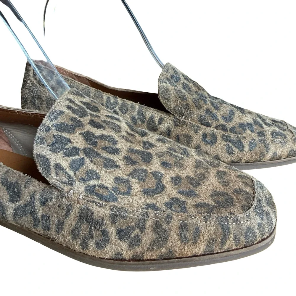 Lucky Brand Canyen Suede Leather Leopard Print Slip On Loafers Flats Shoes sz 8